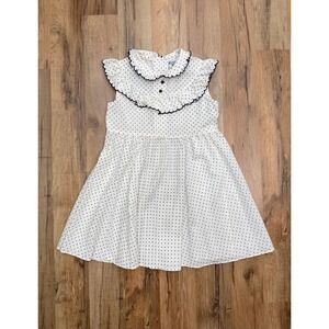 Cinderella Girls Polka Dot Ruffle Dress Size 6 White Blue Vintage USA